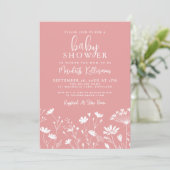 Minimalist Pink Wildflower Baby Shower Kaart (Staand voorkant)