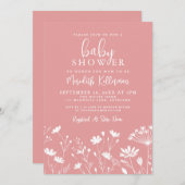 Minimalist Pink Wildflower Baby Shower Kaart (Voorkant / Achterkant)