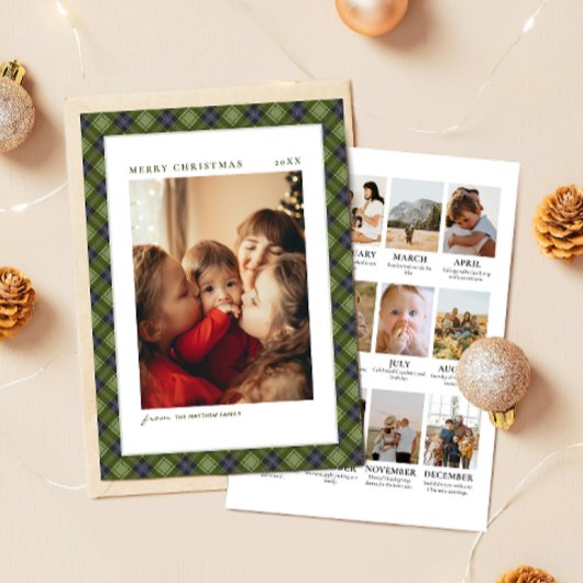 Minimalist Plaid Christmas Year Review Photo Feestdagenkaart