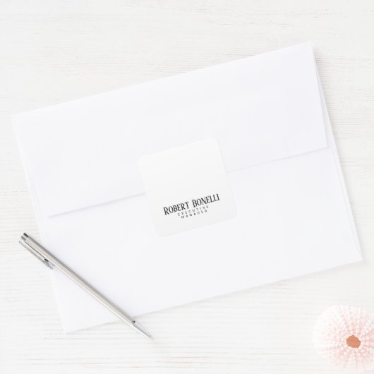 Minimalist Plain Black & White Modern Plain Vierkante Sticker (Envelop)