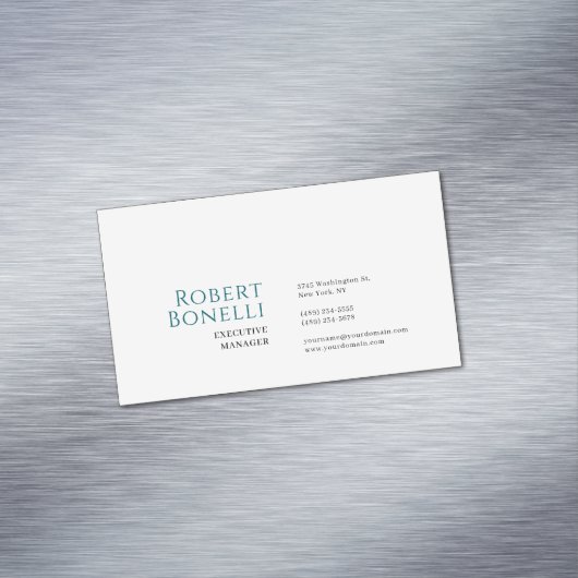 Minimalist Plain Blue & White Modern Magnetisch Visitekaartje (Voorbeeld)