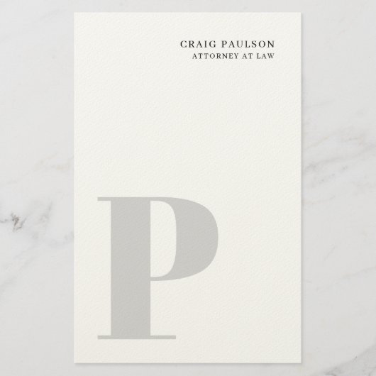 Minimalist Plain Modern Grey Monogram Name Title Briefpapier (Voorkant)