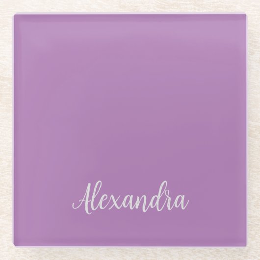 Minimalist Plain Naam toevoegen Lavendel Kalligraf Glazen Onderzetter (Voorkant)