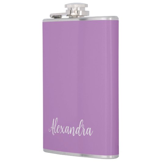 Minimalist Plain Naam toevoegen Lavendel Kalligraf Heupfles (Links)