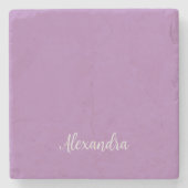Minimalist Plain Naam toevoegen Lavendel Kalligraf Stenen Onderzetter (Voorkant)