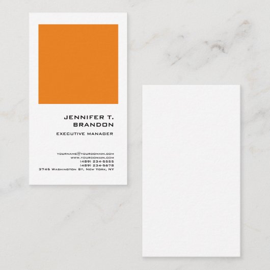 Minimalist Plain Sinaasappel Wit Modern Profession Visitekaartje (Voorkant / Achterkant)