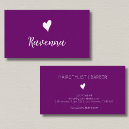 Minimalist Plum Purple White Heart Barber Name Visitekaartje
