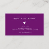 Minimalist Plum Purple White Heart Barber Name Visitekaartje (Achterkant)