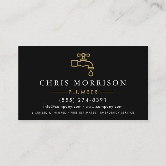 Minimalist Plumber Black Gold QR Code Visitekaartje (Voorkant)