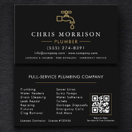Minimalist Plumber Black Gold QR Code Visitekaartje