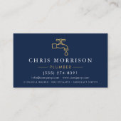 Minimalist Plumber Navy Blue Gold QR Code Visitekaartje (Voorkant)