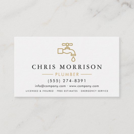Minimalist Plumber White Gold QR Code Visitekaartje (Voorkant)