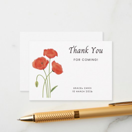 Minimalist Poppy Thank You Note | Customizable Eve Informatiekaartje (Voorkant / Achterkant in situ)