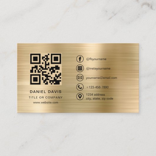 Minimalist Professional Faux Gold Logo QR Code Visitekaartje (Voorkant)
