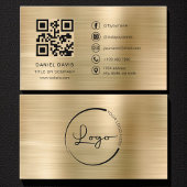 Minimalist Professional Faux Gold Logo QR Code Visitekaartje