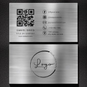 Minimalist Professional Faux Metal Logo QR Code Visitekaartje