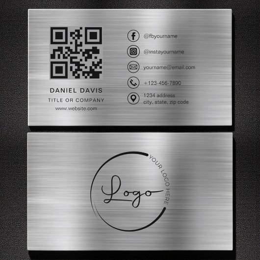 Minimalist Professional Faux Metal Logo QR Code  Visitekaartje