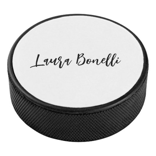 Minimalist Professional Handwrite Plain Name Title Hockey Puck (3/4)