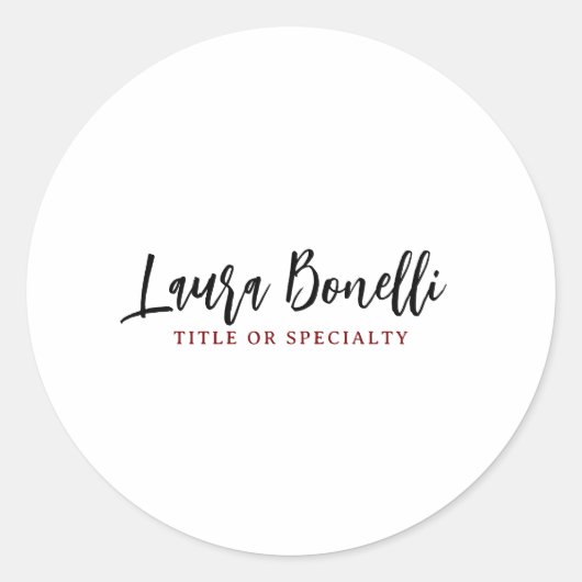 Minimalist Professional Handwrite Plain Name Title Ronde Sticker (Voorkant)