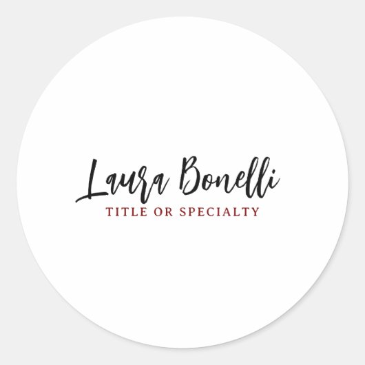 Minimalist Professional Handwrite Plain Name Title Ronde Sticker (Voorkant)