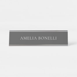 Minimalist Professional Plain Naam toevoegen Grijs Bureau Naambordje