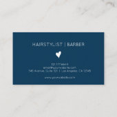 Minimalist Prussian Blue White Heart Barber Name Visitekaartje (Achterkant)