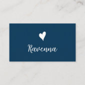 Minimalist Prussian Blue White Heart Barber Name Visitekaartje (Voorkant)