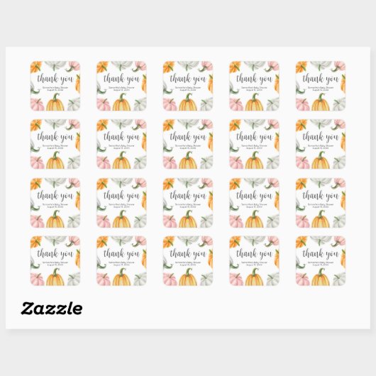 Minimalist Pumpkin Fall Baby Shower Square Vierkante Sticker (Vel)