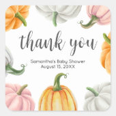 Minimalist Pumpkin Fall Baby Shower Square Vierkante Sticker (Voorkant)