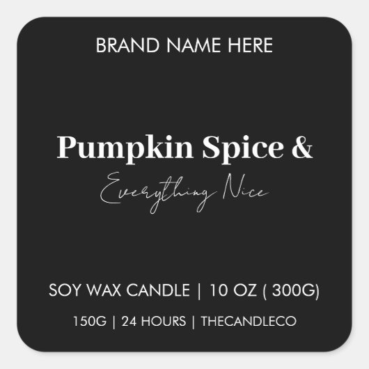 Minimalist Pumpkin Spice | Custom Black Vierkante Sticker (Voorkant)