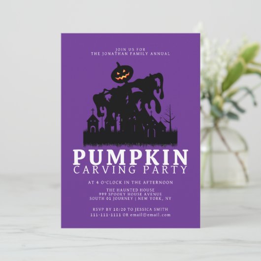 Minimalist Pumpkin Spooky Carving Party Halloween Kaart (Staand voorkant)