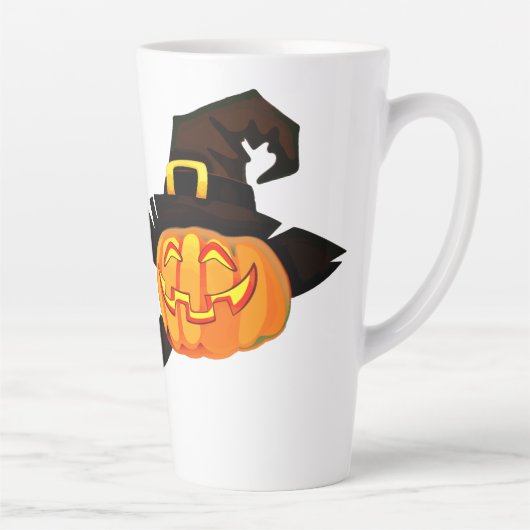 Minimalist Pumpkin Witch Hat Latte Mok (Rechts)