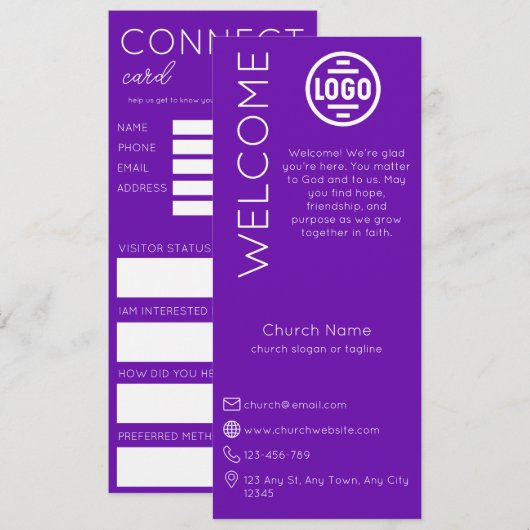 Minimalist Purple Church Connection Card Kaart (Voorkant / Achterkant)