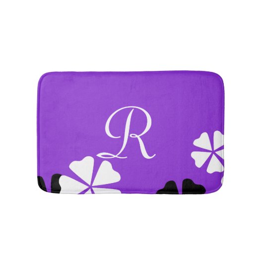 Minimalist Purple Floral Monogrammed Plush Badmat (Voorkant)