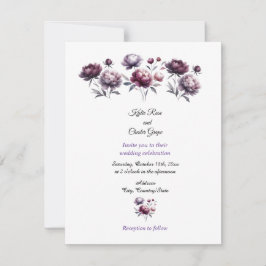Minimalist Purple Peonies Wedding Invitation Kaart
