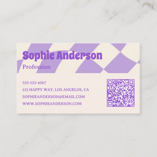 Minimalist Purple Retro Wavy Pattern QR Code  Visitekaartje (Achterkant)