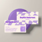 Minimalist Purple Retro Wavy Pattern QR Code Visitekaartje