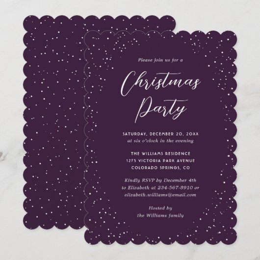 Minimalist Purple Snowy Christmas Party Kaart (Voorkant / Achterkant)