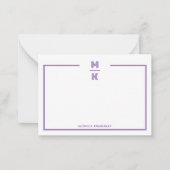 Minimalist Purple Two Border Monogram Note Card Notitiekaartje (Voorkant)