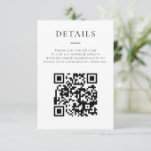 Minimalist QR Code Black White Wedding Details Informatiekaartje (Staand voorkant)