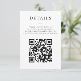 Minimalist QR Code Black White Wedding Details Informatiekaartje