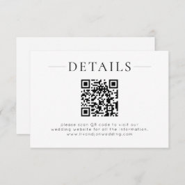 Minimalist QR Code Black White Wedding Details Informatiekaartje