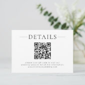 Minimalist QR Code Black White Wedding Details Informatiekaartje (Staand voorkant)