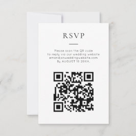 Minimalist QR Code Black White Wedding RSVP Kaartje