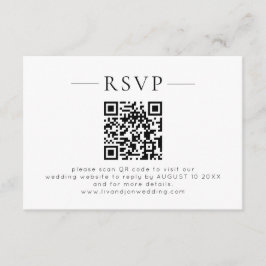 Minimalist QR Code Black White Wedding RSVP Kaartje