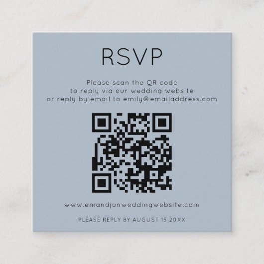 Minimalist QR Code Dusty Blue Wedding RSVP Informatiekaartje (Voorkant)