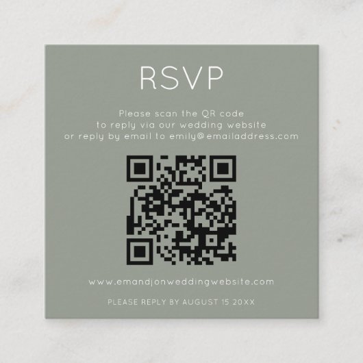 Minimalist QR Code Sage Green Wedding RSVP Informatiekaartje (Voorkant)