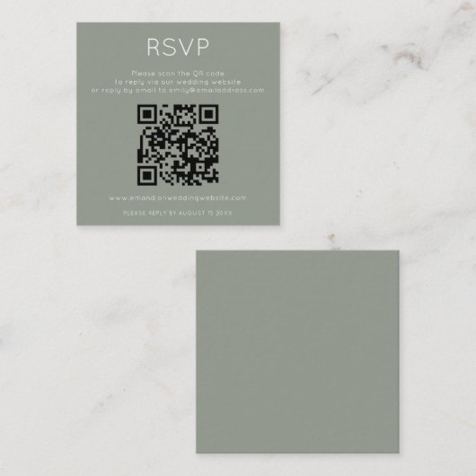 Minimalist QR Code Sage Green Wedding RSVP Informatiekaartje (Voorkant / Achterkant)