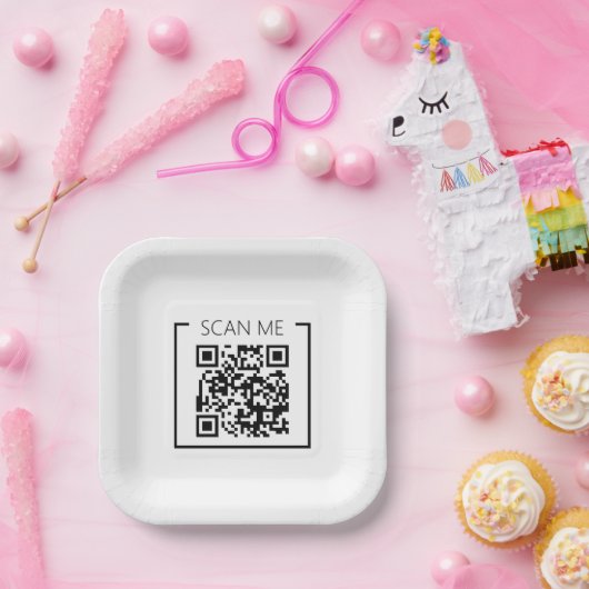 Minimalist QR Code Scan Me Business Papieren Bordje (Feest)