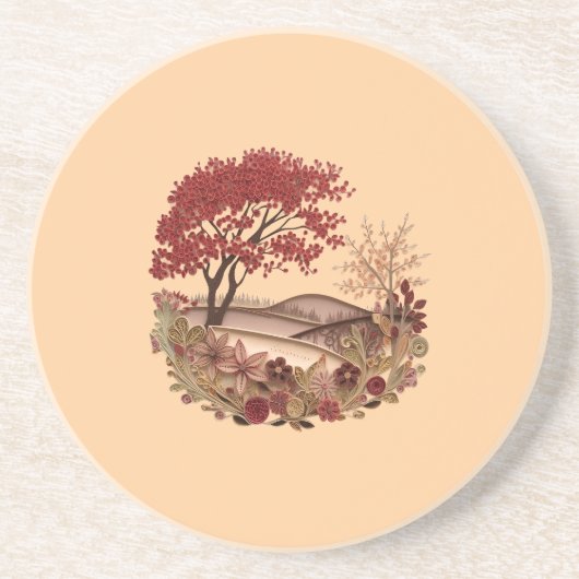 Minimalist quilling design Countryside in Autumn Zandsteen Onderzetter (Voorkant)